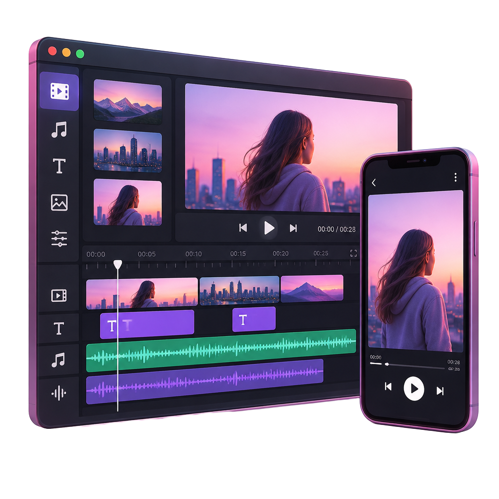 Editor de video con línea de tiempo y celular